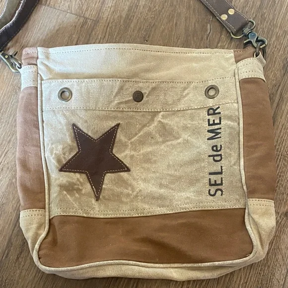 Myra Bag Western Leather Shoulder Bag  Canvas Crossbody Bag - Picture 3 of 15